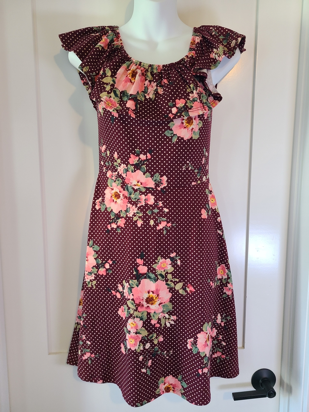 Rebel Sugar Burgundy Floral Polka Dot Mini Dress